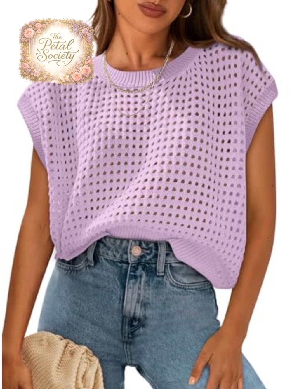 Crochet Cap Sleeve Sweater Top 100% Cotton Boho Summer Knit